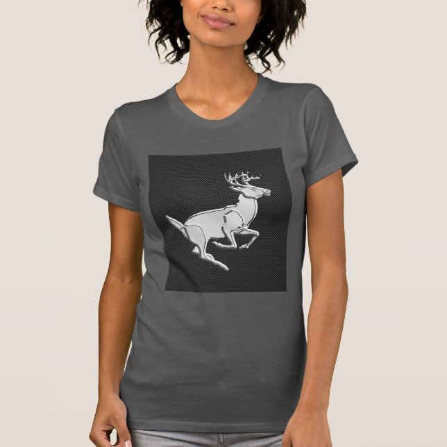 T-shirt Chrome Like Running Deer on Carbon Fiber (Devant)