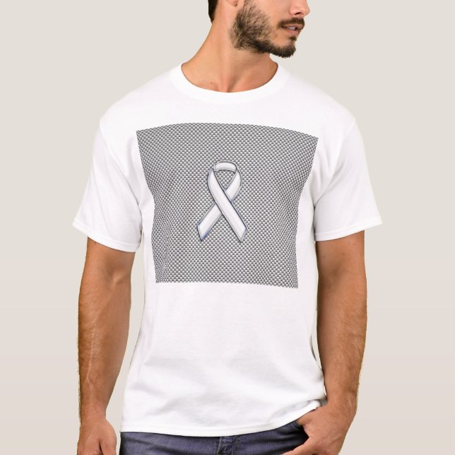 T-shirt Chrome White Ribbon Sensibilisation Carbone Fibre  (Devant)