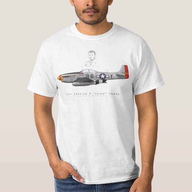 T-shirt Chuck Yeager's P-51 Mustang "Glamorous Glen III" (Devant)
