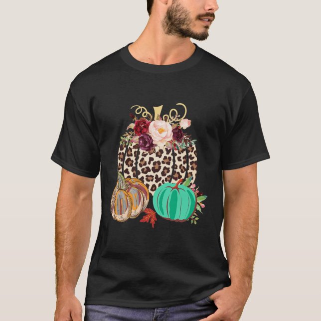 T-shirt Chute Leopard Cheetah Citrouille Rustique Hallowee (Devant)