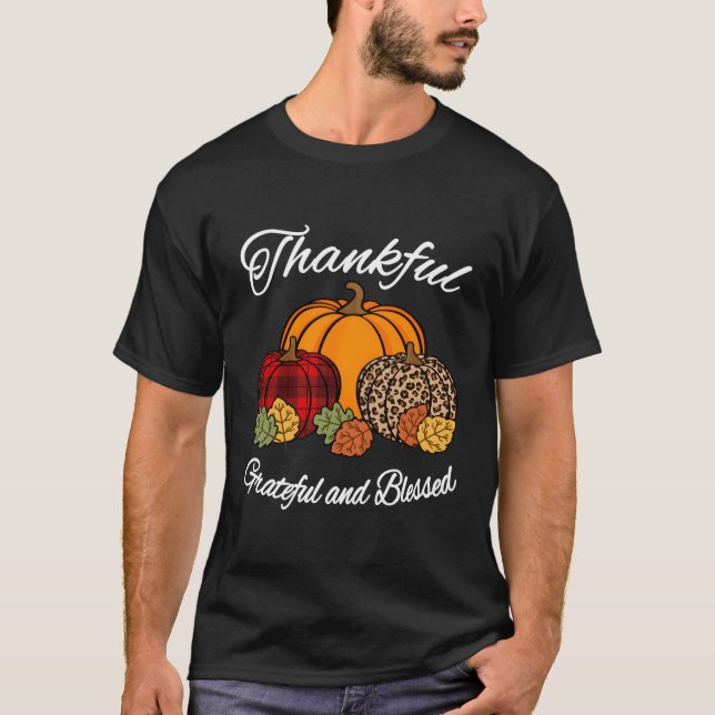 T-shirt Chute Plaid Leopard Citrouille Automne Thanksgivin (Devant)