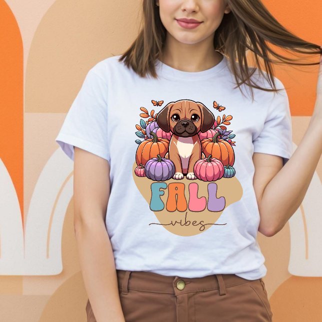 T-shirt Chute Vibes Puggle Chien Citrouille Patch (Fall Vibes Puggle Dog Pumpkin Patch T-Shirt)