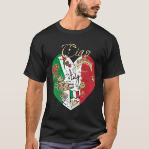 T-shirt Ciao Italie mignonne Italie Graphique Drapeau Coeu