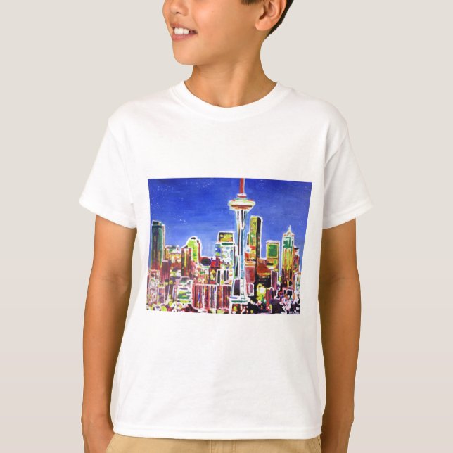 T-shirt Ciel Chatoyant De Seattle Avec Aiguille Spatiale (Devant)
