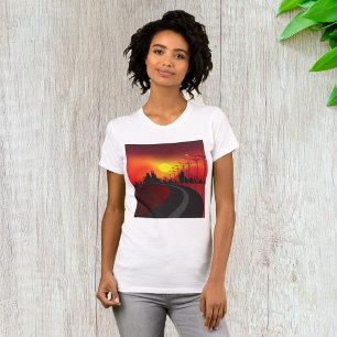 T-shirt Ciel de la ligne d'horizon de la route au coucher