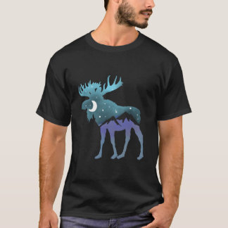 T-shirt Ciel nocturne de l'orignal Lune Étoiles