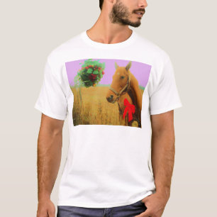 T-shirt Ciel rose rétro Cheval de Noël