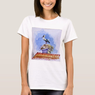 T-shirt cigogne dans le nid, aquarelle