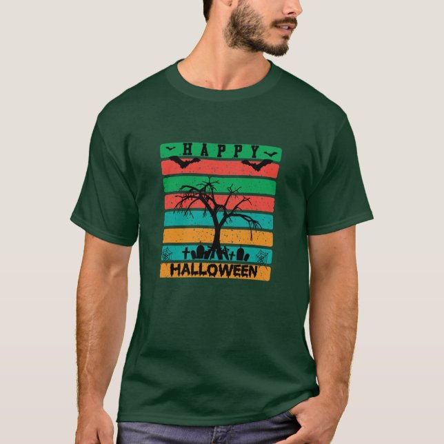 T-shirt Cimetière multipolaire avec chauves-souris et arbr (Devant)