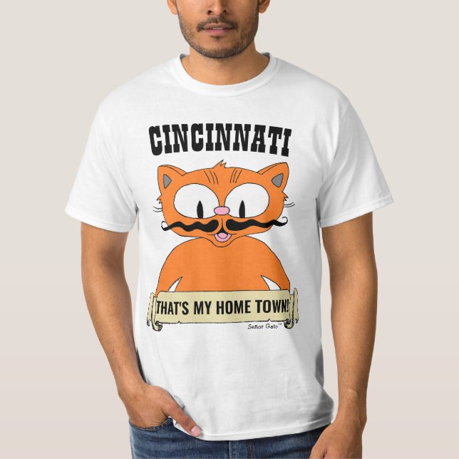 T-shirt CINCINNATI C'EST MA VILLE MAISON ! Chat de dessin (Devant)