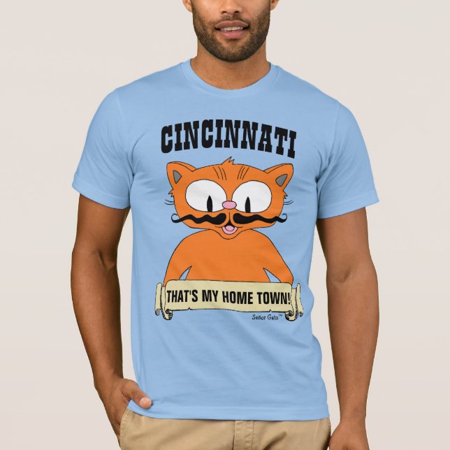 T-shirt CINCINNATI C'EST MA VILLE MAISON ! Chat de dessin (Devant)