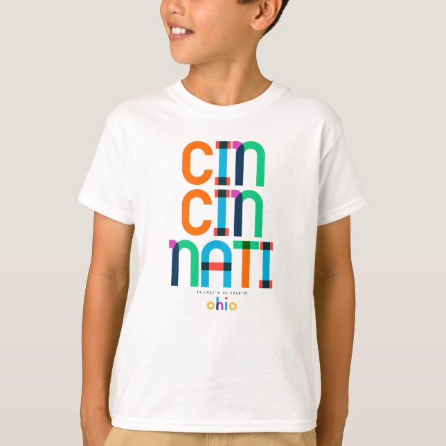 T-shirt Cincinnati Ohio Mid Century, Pop Art, (Devant)