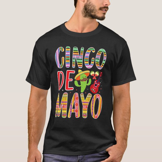 T-shirt Cinco de Mayo Cactus Guitar Music Mexican Funny (Devant)
