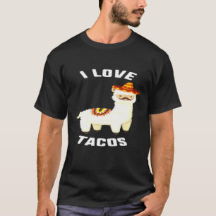 T-shirt Cinco De Mayo I Love Tacos Llama Sombrero Mustache