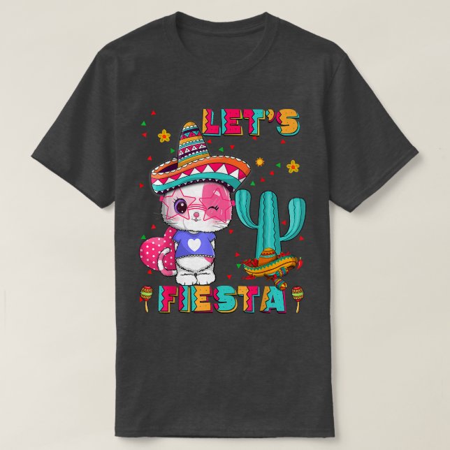 T-shirt Cinco De Mayo Meow Lets Fiesta Meican Cactus Cute  (Design devant)