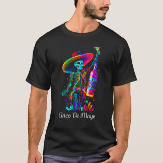 T-shirt Cinco De Mayo Squelette de sucre coloré Tequil crâ