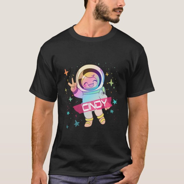 T-shirt Cindy Nom adorable avec astronaute (Devant)