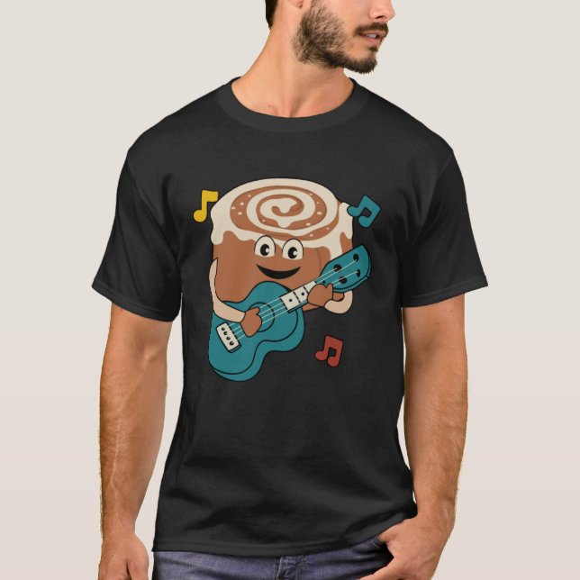 T-shirt Cinnamon Roll Ukulele Player Musician Clef (Devant)