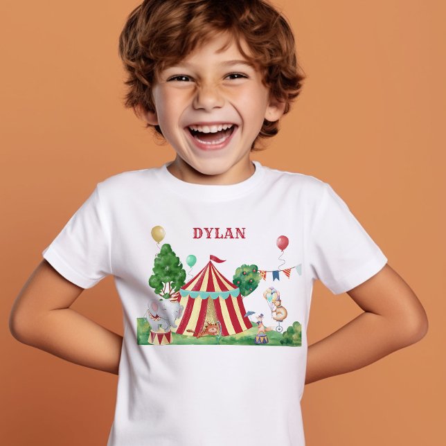 T-shirt Circus Tente et Carnaval Animaux Enfants Nom (Circus Themed T-Shirt personalized with Child's Name)