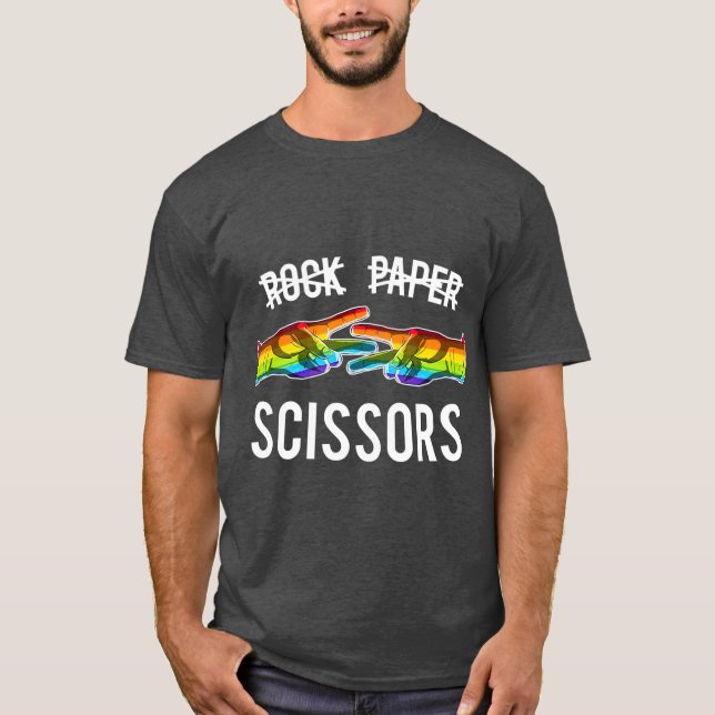 T-shirt Ciseaux de papier rock Lesbian Pride Rainbow LGB (Devant)