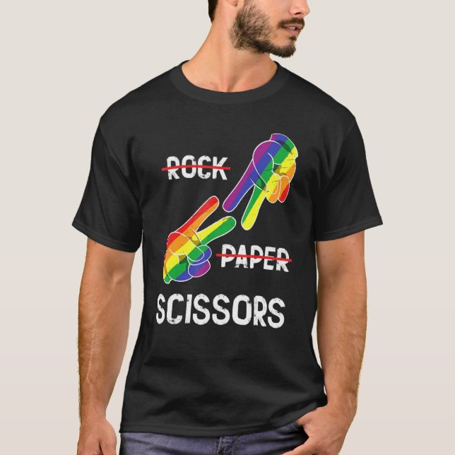 T-shirt Ciseaux de papier rock Lesbian Pride Rainbow Lgbt  (Devant)