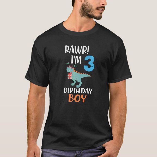 T-shirt Citation de garçon de 3 ans Rex Dinosaur 3ème Anni (Devant)