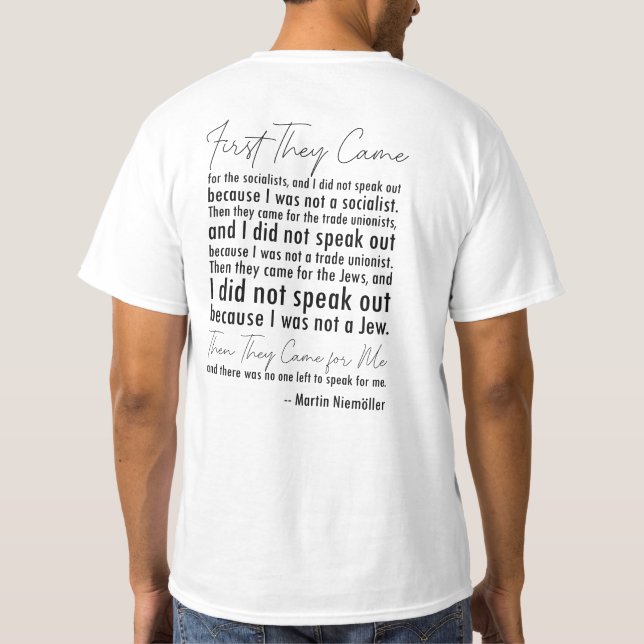 T-shirt ✊ Citation de Martin Niemöller "First They Came" (Dos)