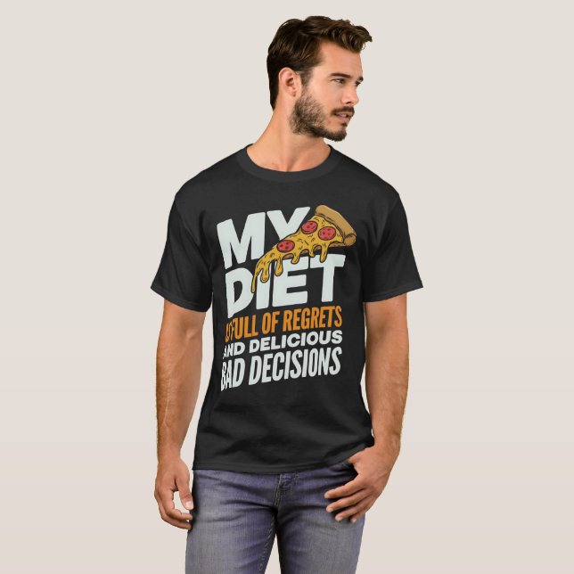 T-shirt Citation De Pizza Drôle - Mes Regrets De Régime (Devant entier)