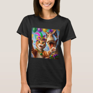 T-shirt Citation drôle de Mardi Gras selfie chat dinosaure