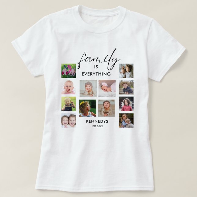T-shirt Citation Personalized 12 Photo Collage Nom de fami (Design devant)