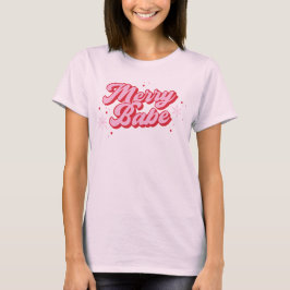 T-shirt Citation rouge & rose Merry Babe avec Snowflakes