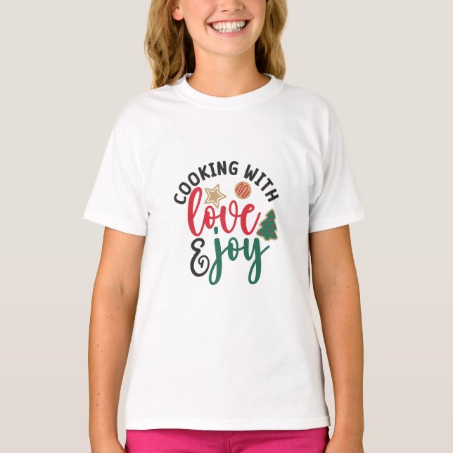 T-shirt Citations de cuisine de Noël Cuisine avec amour et (Devant)
