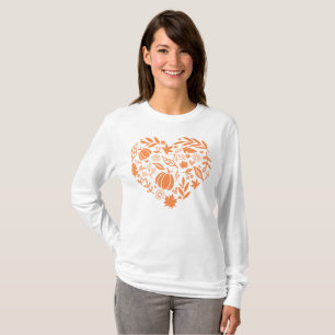 T-shirt Citrouille Automne Feuilles Floral Coeur Automne