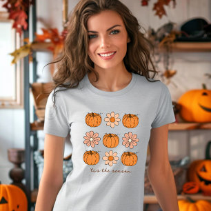 T-shirt Citrouille Automne Rétro Nom personnalisé Fleur Su