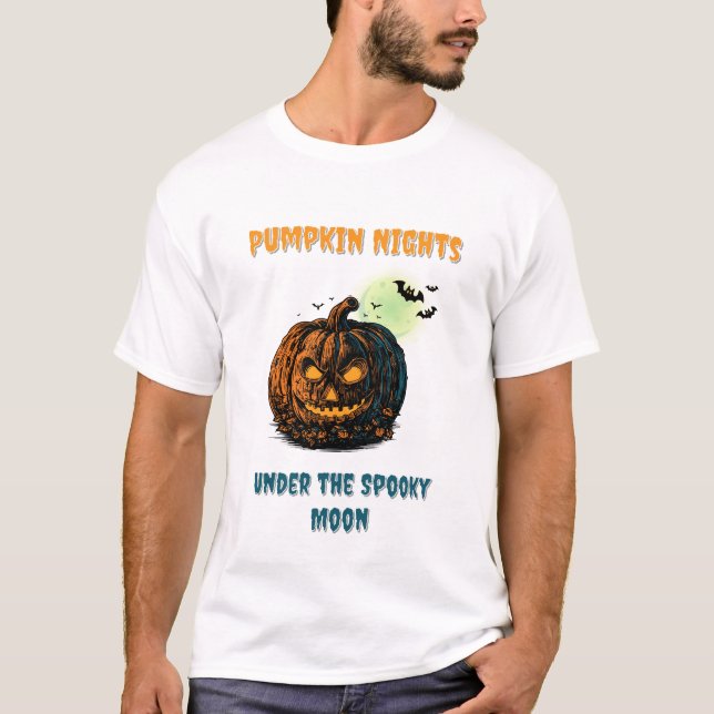 T-shirt Citrouille avec Pleine lune et Halloween (Devant)