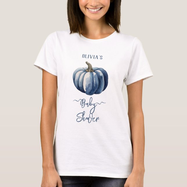 T-shirt Citrouille bleu Aquarelle bébé garçon douche T-shi (Devant)