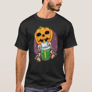 T-shirt Citrouille Boire Boba Lazy Costume Halloween Jack