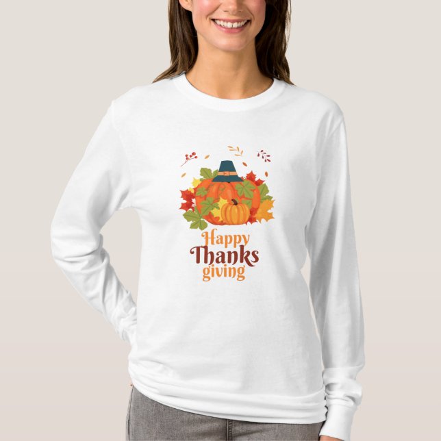 T-shirt Citrouille bon thanksgiving avec Casquettes et qui (Devant)