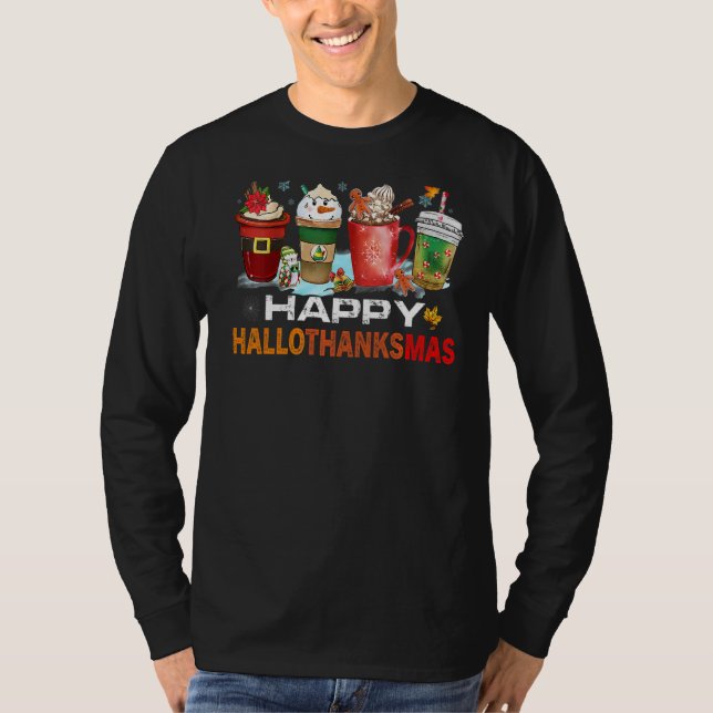 T-shirt Citrouille café épice Latte Hallothanksmas Happy P (Devant)