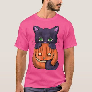T-shirt Citrouille de chat noir effrayant Jack O Lantern H