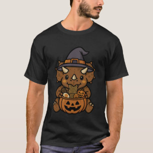 T-shirt Citrouille de dinosaure Tricératops effrayant Rame