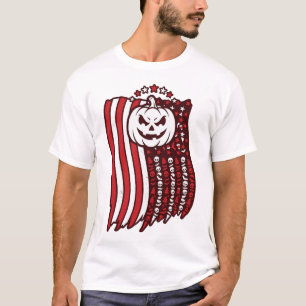 T-shirt Citrouille de Halloween Drapeau Américain Crânes M