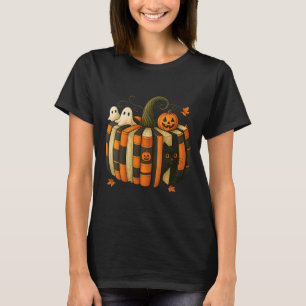 T-shirt Citrouille de livre d'automne de femmes avec chat
