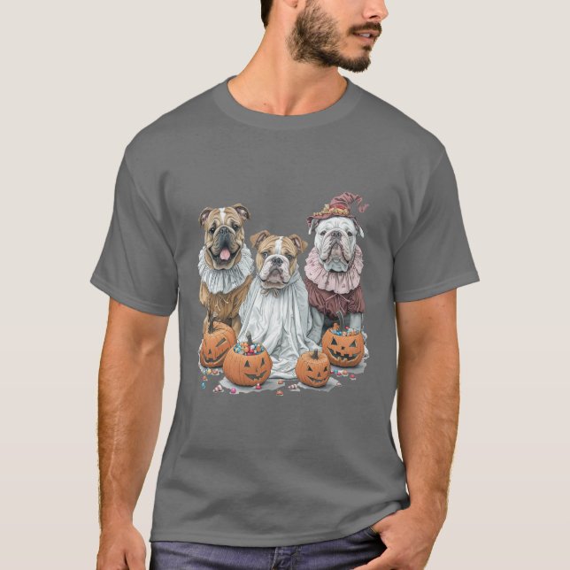 T-shirt Citrouille des Bulldogs anglais d'Halloween (Devant)