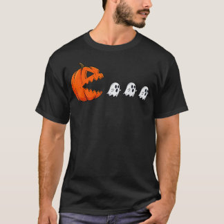 T-shirt Citrouille d'Halloween drôle mangeant un fantôme d