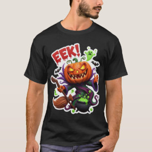 T-shirt Citrouille d'Halloween effrayante sorcière avec ba