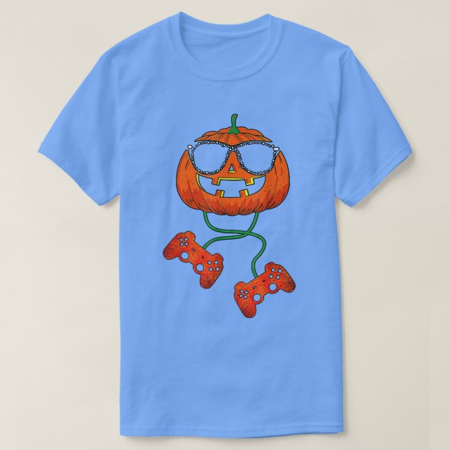 T-shirt Citrouille d'Halloween Jack-o'-lantern Gamer d'Hal (Design devant)
