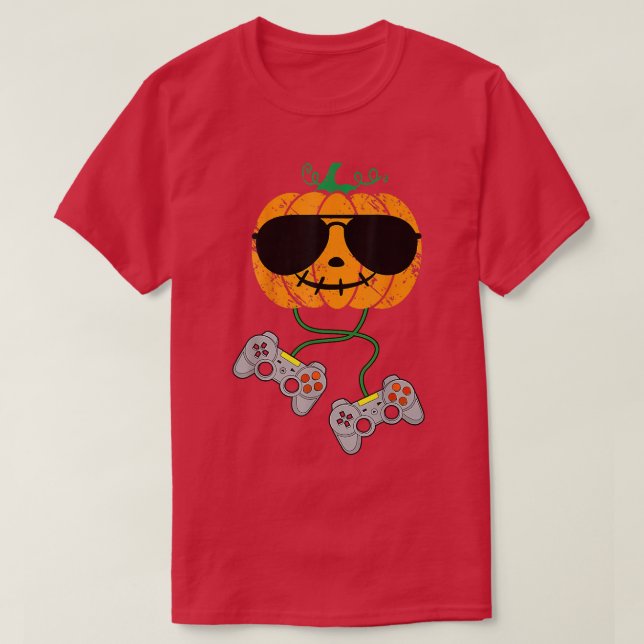 T-shirt Citrouille d'Halloween Jack-o'-lantern Gamer d'Hal (Design devant)