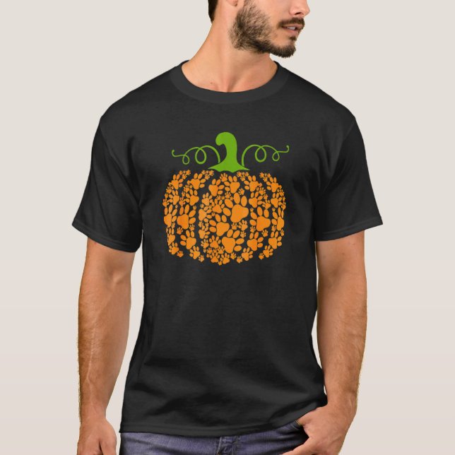 T-shirt Citrouille Empreinte de patte Chien Halloween Cost (Devant)
