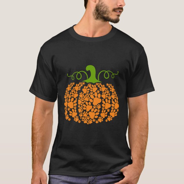 T-shirt Citrouille Empreinte de patte Drôle Halloween Paw  (Devant)